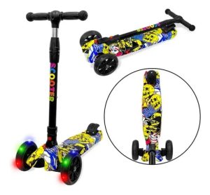 Patinete Infantil 3 Rodas Estampa Graffiti com Guidão Ajustável e Freio Traseiro