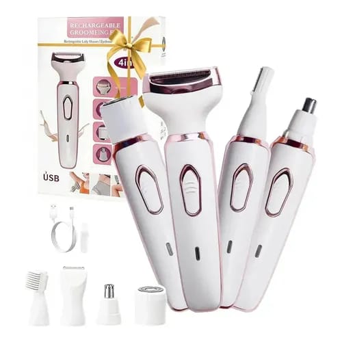 Depilador e Aparador de Pelos Elétrico Feminino 4 em 1 Multifuncional Sem Fio Recarregável - Branco e Rose Gold - Image 7
