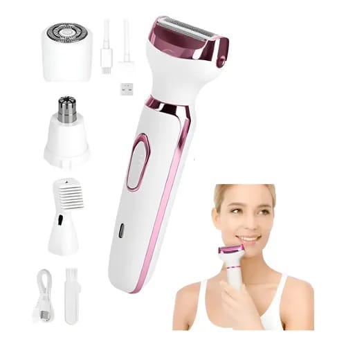 Depilador e Aparador de Pelos Elétrico Feminino 4 em 1 Multifuncional Sem Fio Recarregável - Branco e Rose Gold - Image 5