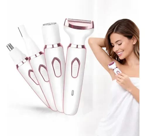 Depilador e Aparador de Pelos Elétrico Feminino 4 em 1 Multifuncional Sem Fio Recarregável - Branco e Rose Gold