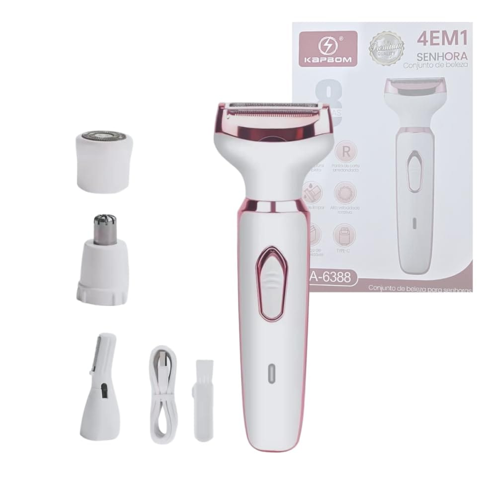 Depilador e Aparador de Pelos Elétrico Feminino 4 em 1 Multifuncional Sem Fio Recarregável - Branco e Rose Gold - Image 2