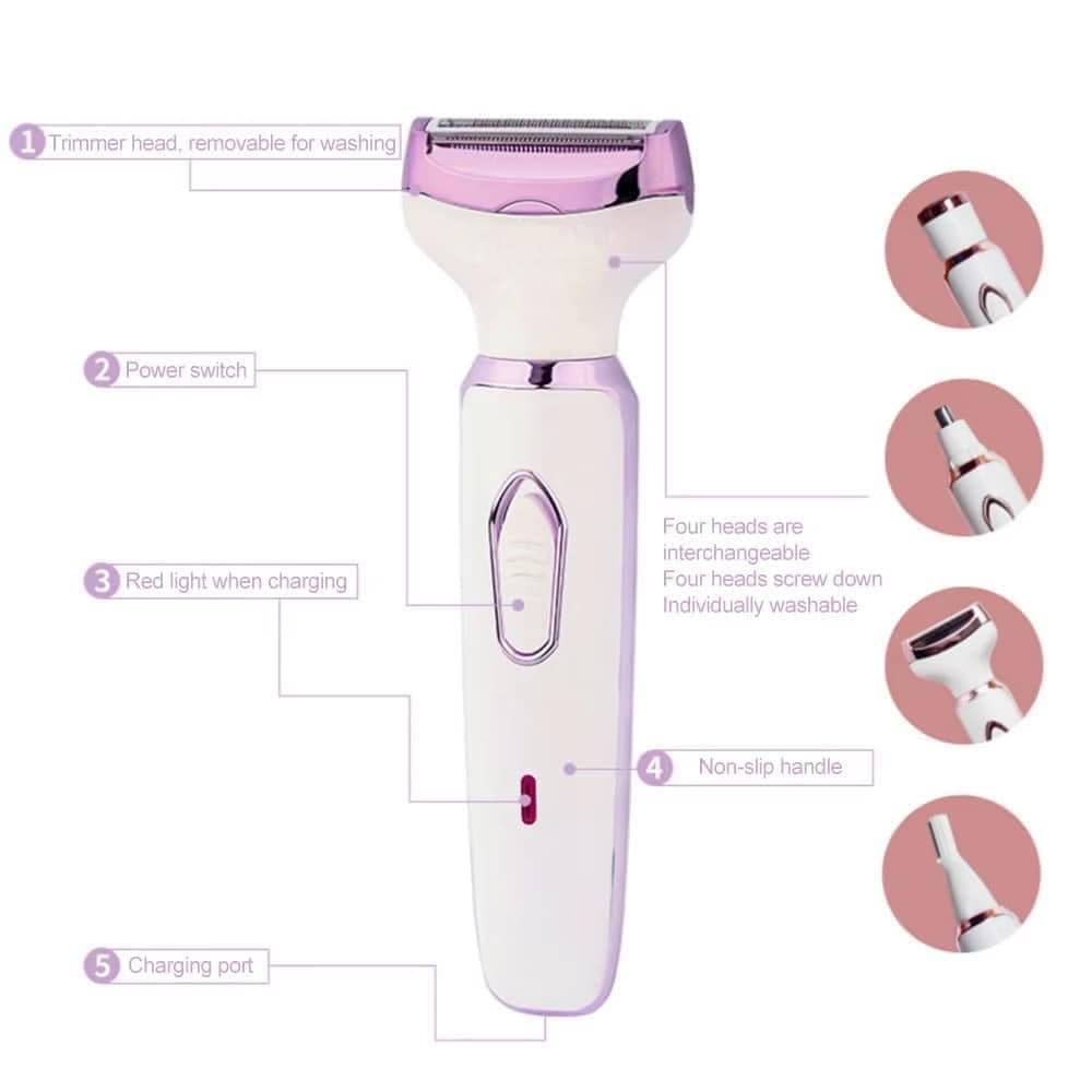 Depilador e Aparador de Pelos Elétrico Feminino 4 em 1 Multifuncional Sem Fio Recarregável - Branco e Rose Gold - Image 3