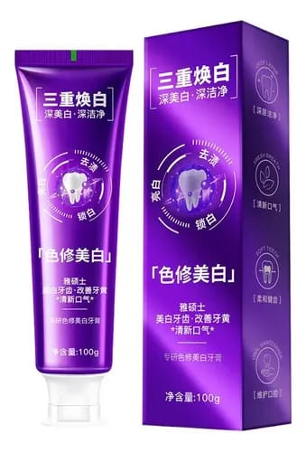 Creme Dental Clareador Roxo Correção de Cor V38 100g – Remoção de Manchas e Hálito Fresco - Image 4