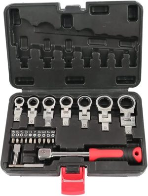 Jogo de Chaves Catraca Intercambiáveis com Cabeça Articulada Flexível e Bits de Fenda/Torx – Kit 20 Peças em Maleta Organizada