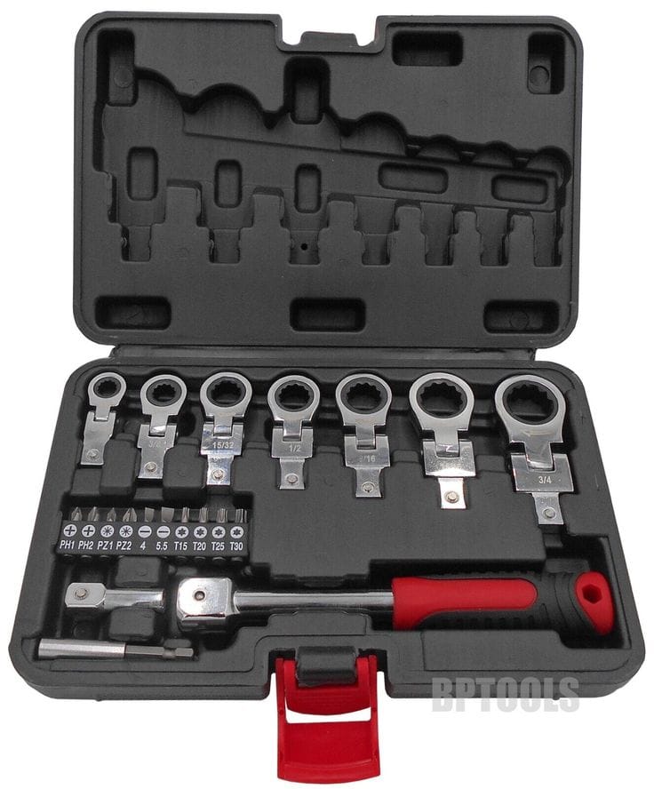 Jogo de Chaves Catraca Intercambiáveis com Cabeça Articulada Flexível e Bits de Fenda/Torx – Kit 20 Peças em Maleta Organizada - Image 4