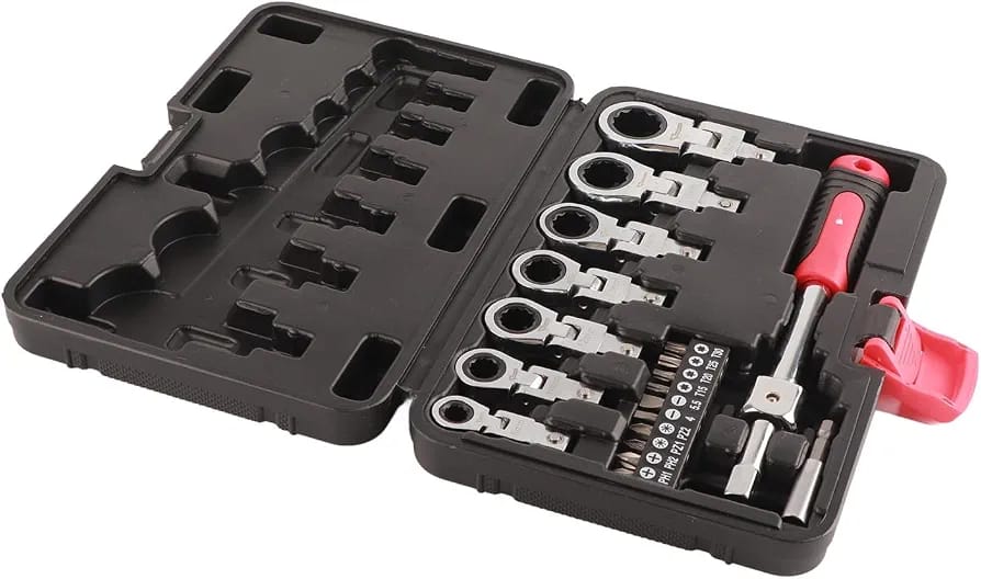 Jogo de Chaves Catraca Intercambiáveis com Cabeça Articulada Flexível e Bits de Fenda/Torx – Kit 20 Peças em Maleta Organizada - Image 2