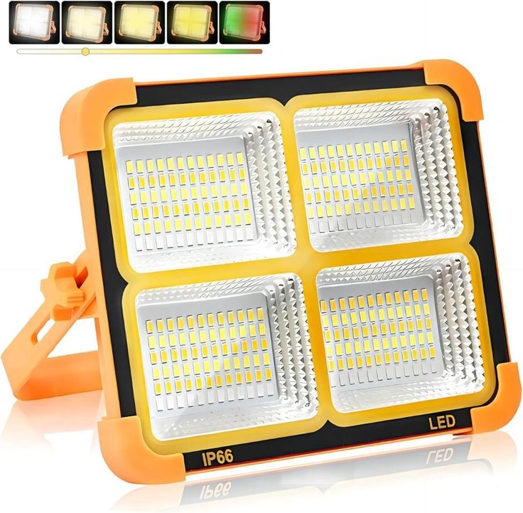 Refletor LED Solar Portátil Recarregável 4 Módulos IP66 – Holofote de Emergência Multifuncional com Sinalização Vermelha e Azul - Image 7