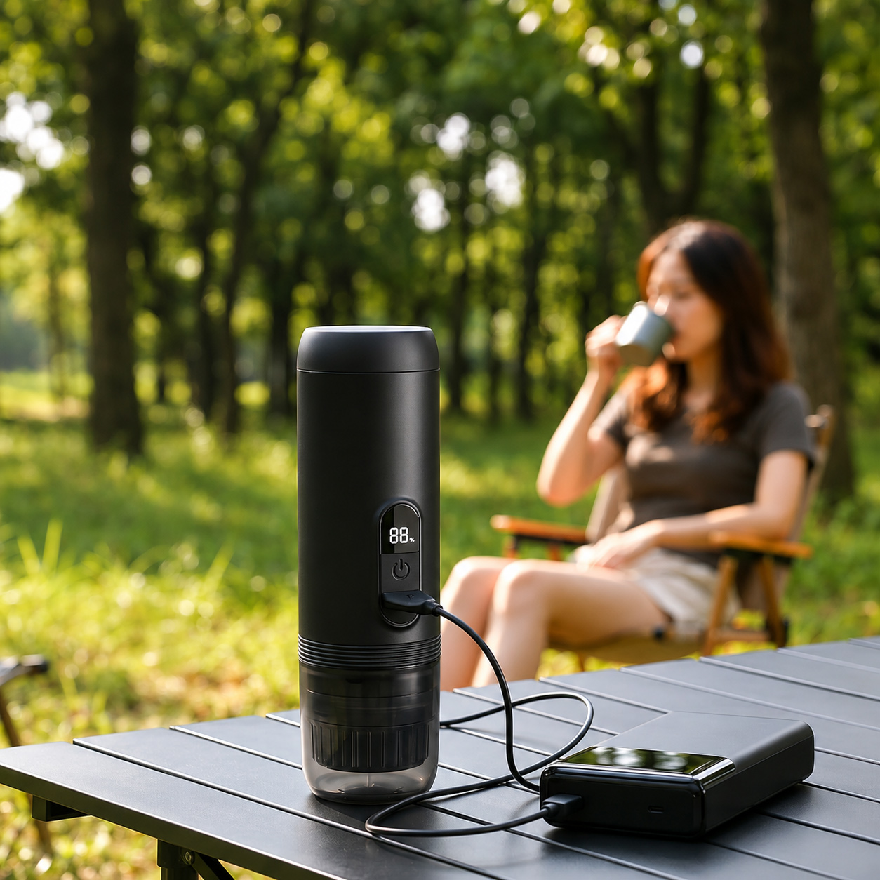 Cafeteira Espresso Portátil Elétrica Recarregável com Display Digital e Aquecimento – Máquina de Café Sem Fio