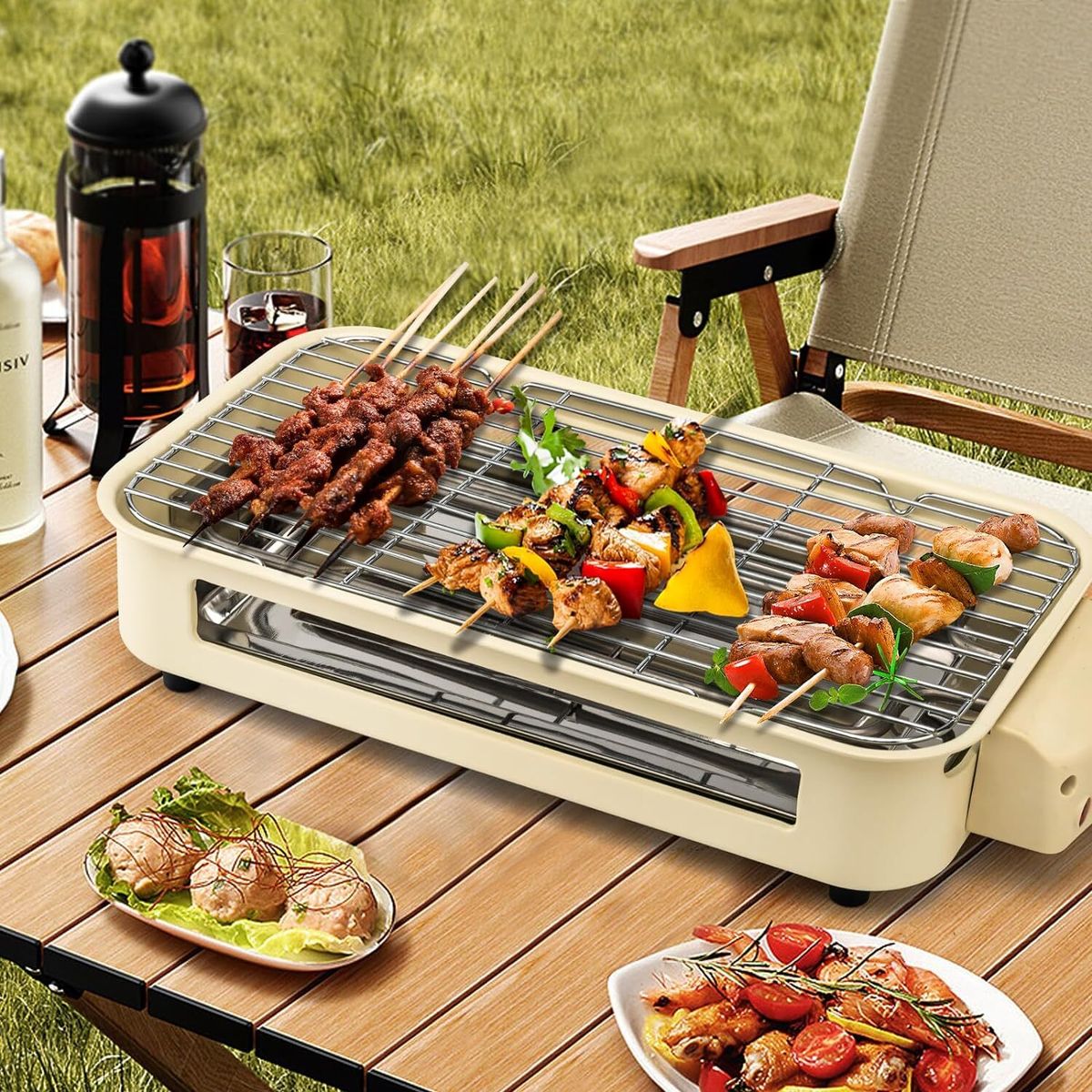 Churrasqueira Elétrica Multifuncional e Grill Raclette com Grelha, Chapa Antiaderente e Mini Bandejas - Image 2