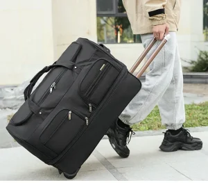 Mala de Viagem Duffel com Rodinhas e Puxador Retrátil de Grande Capacidade - Preta