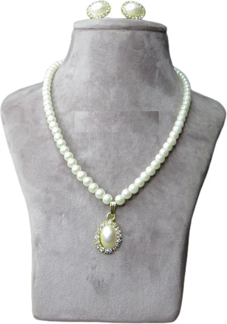 Conjunto Feminino Colar de Pérolas com Pingente Oval Madrepérola Banhado a Ouro e Par de Brincos Estilo Vintage – Joia Clássica de Luxo - Image 8