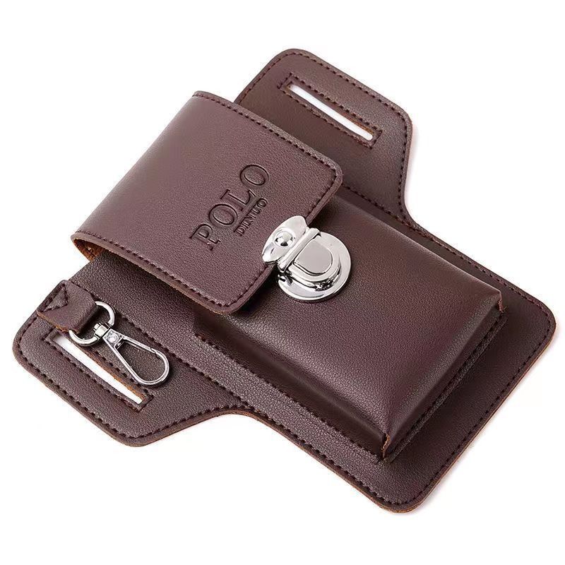 Capinha Pouch de Cinto Masculina em Couro POLO DINUO para Smartphone com Fecho Metálico - Marrom Escuro - Image 2