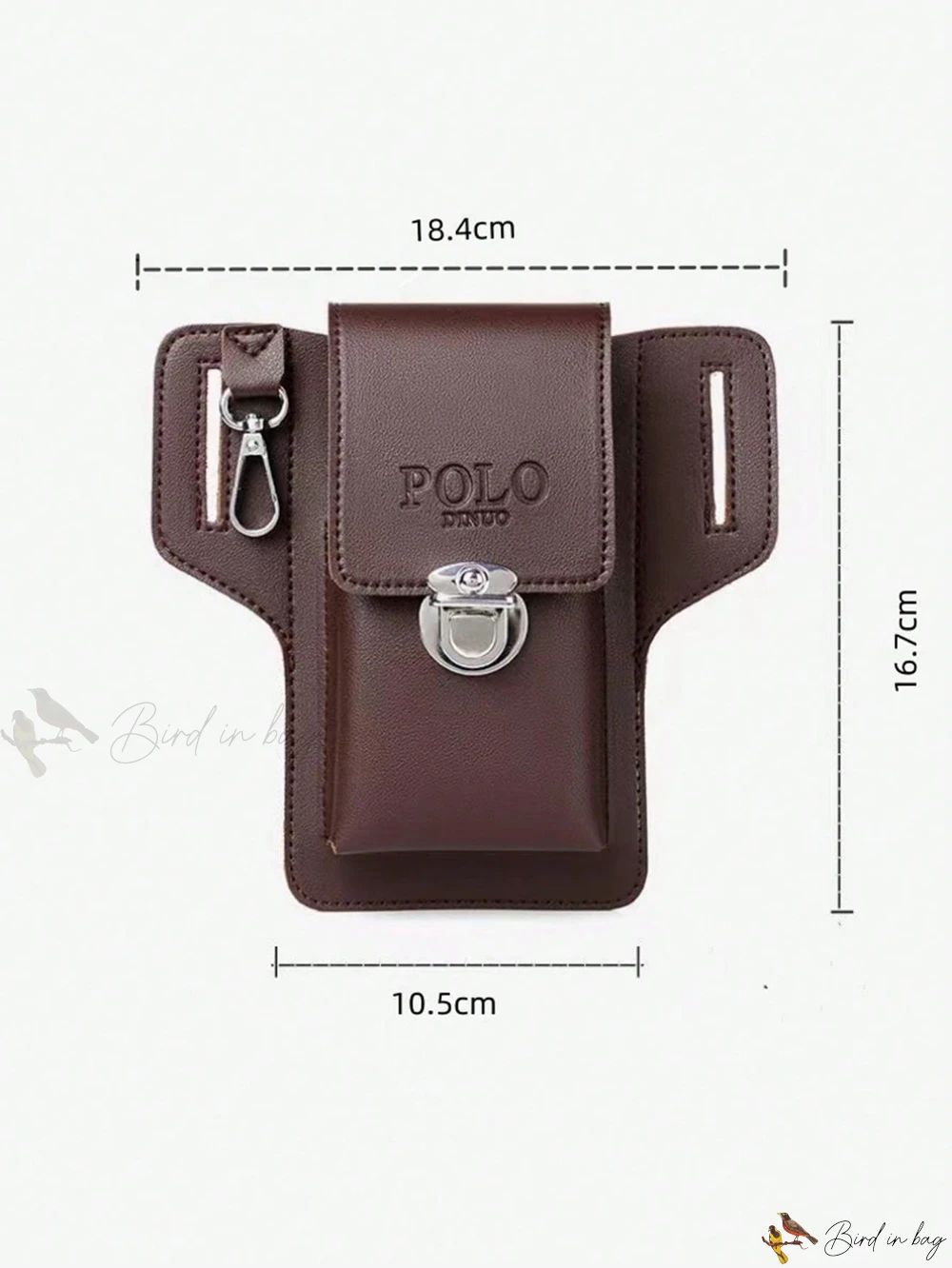 Capinha Pouch de Cinto Masculina em Couro POLO DINUO para Smartphone com Fecho Metálico - Marrom Escuro - Image 3