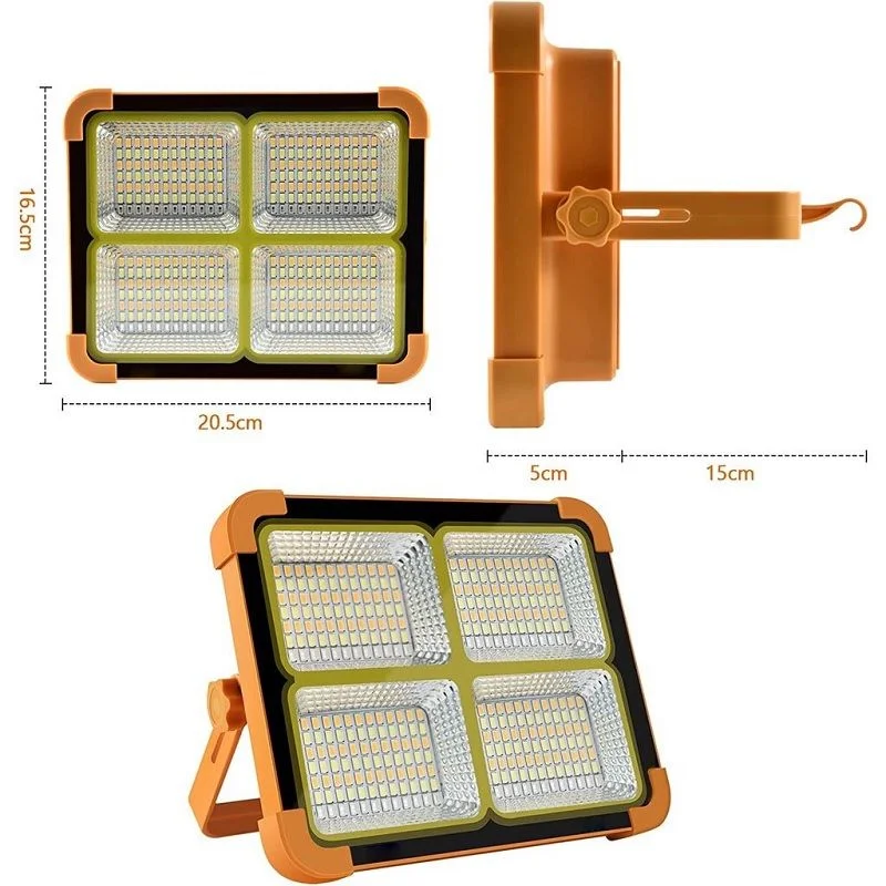 Refletor LED Solar Portátil Recarregável 4 Módulos IP66 – Holofote de Emergência Multifuncional com Sinalização Vermelha e Azul - Image 3