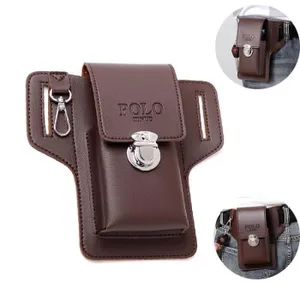 Capinha Pouch de Cinto Masculina em Couro POLO DINUO para Smartphone com Fecho Metálico - Marrom Escuro - Image 4