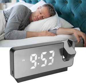 Relógio Despertador Digital com Projetor LED de Teto e Parede, Tela Espelhada, Alarme Duplo e Carregador USB – Relógio de Mesa Multifuncional