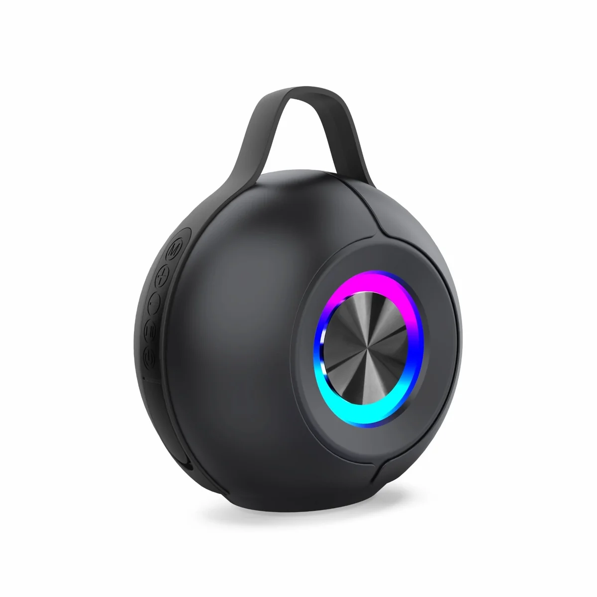 Caixa de Som Portátil Bluetooth INFIRE Esférica com Luzes LED RGB Dinâmicas, Radiador Passivo de Graves e Alça de Transporte – Cor Preta - Image 5