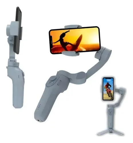 Gimbal Estabilizador de Imagem Portátil de 3 Eixos para Smartphone com Tripé Dobrável, Conexão Bluetooth e Joystick de Controle – Cor Cinza - Image 6