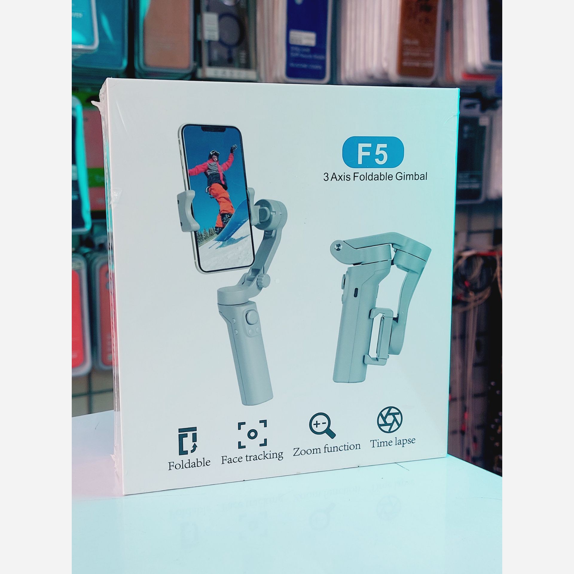 Gimbal Estabilizador de Imagem Portátil de 3 Eixos para Smartphone com Tripé Dobrável, Conexão Bluetooth e Joystick de Controle – Cor Cinza - Image 4