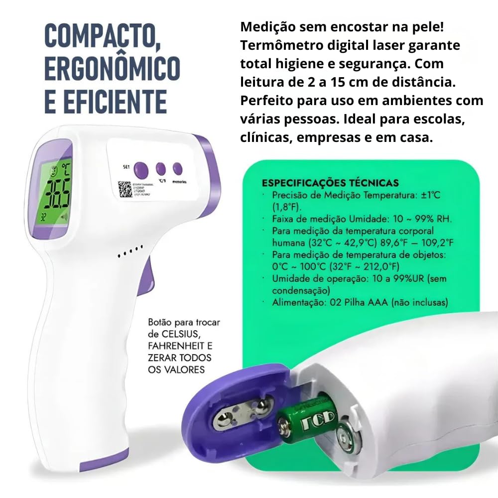 Termômetro Digital Infravermelho de Testa Sem Contato (LDF-CWQ-1X) com Visor LCD Colorido e Alarme de Febre – Para Bebês, Crianças e Adultos - Image 2