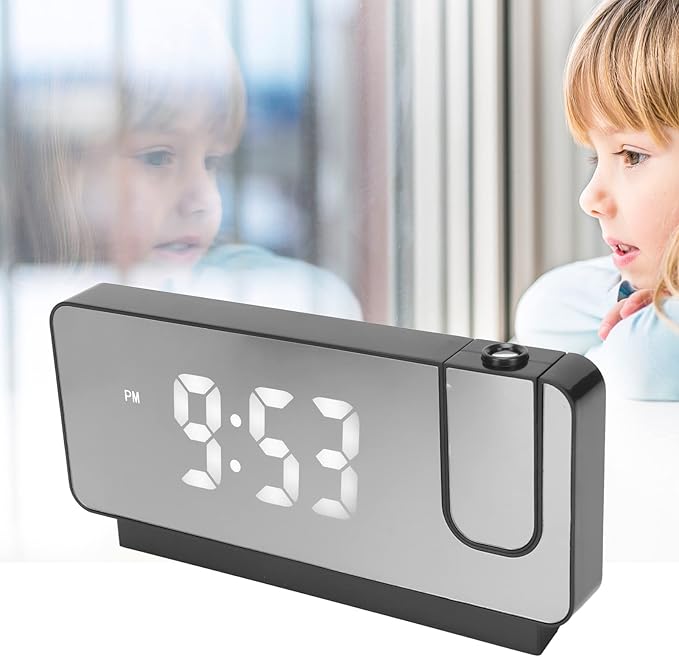 Relógio Despertador Digital com Projetor LED de Teto e Parede, Tela Espelhada, Alarme Duplo e Carregador USB – Relógio de Mesa Multifuncional - Image 3