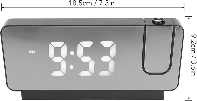 Relógio Despertador Digital com Projetor LED de Teto e Parede, Tela Espelhada, Alarme Duplo e Carregador USB – Relógio de Mesa Multifuncional - Image 5