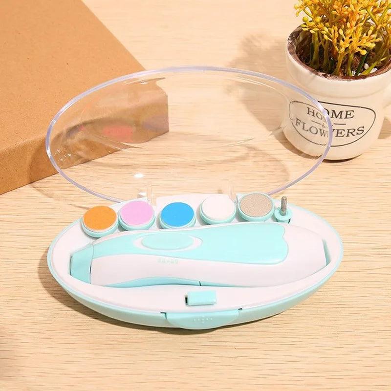 Lixa de Unha Elétrica para Bebês e Adultos com Luz LED Integrada e 6 Cabeças Intercambiáveis – Cortador de Unhas Infantil Seguro e Silencioso